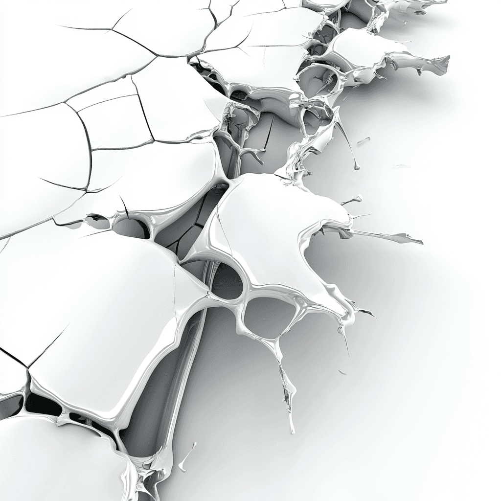 A polished white porcelain surface fracturing into shards