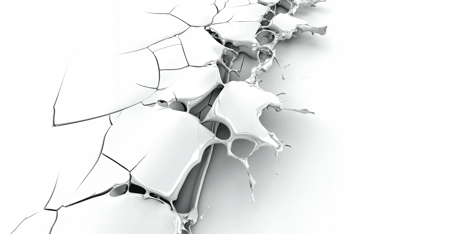 A long fracture line spreading across a polished white wall