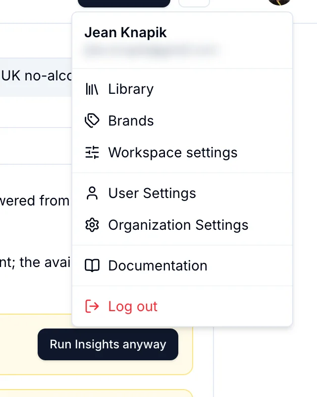 The account menu