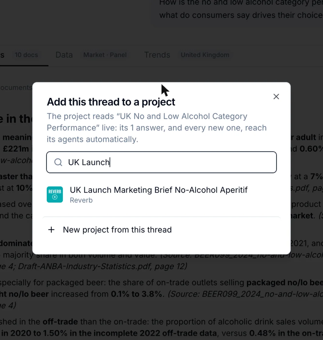 The Add this thread to a project dialog