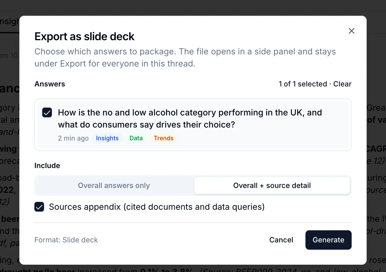 The export dialog