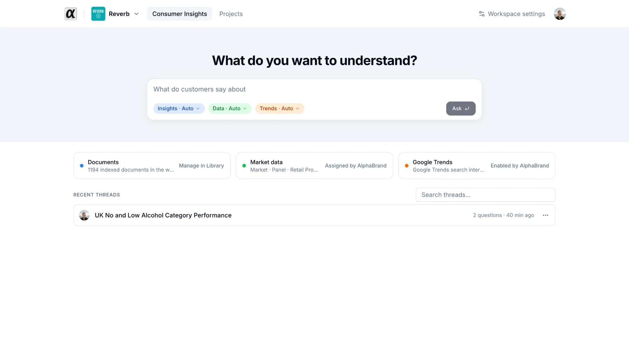 Consumer Insights, the default page of a workspace
