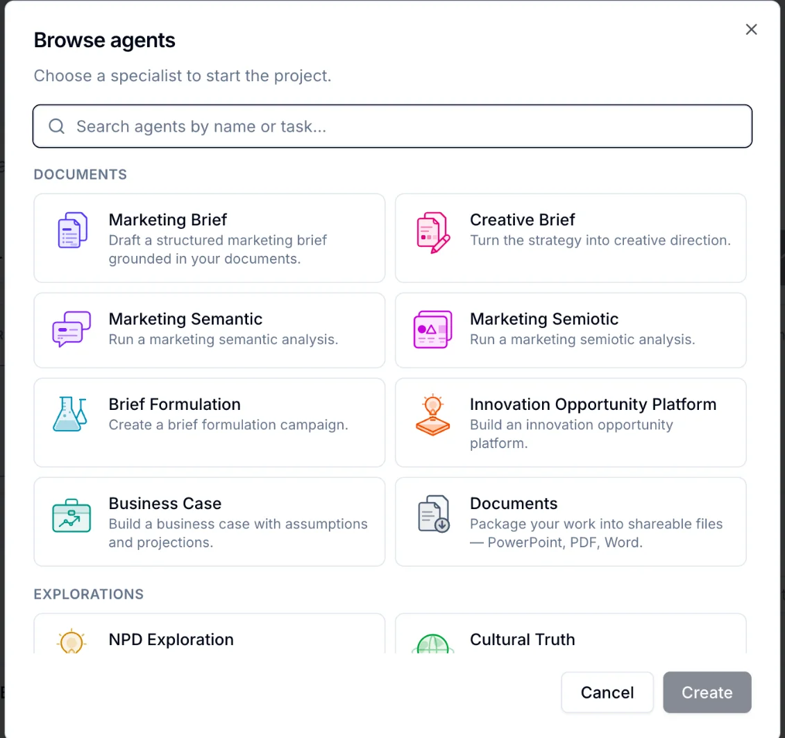 The Browse agents modal