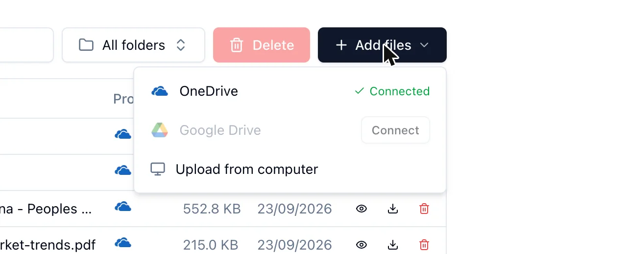 The Add files menu