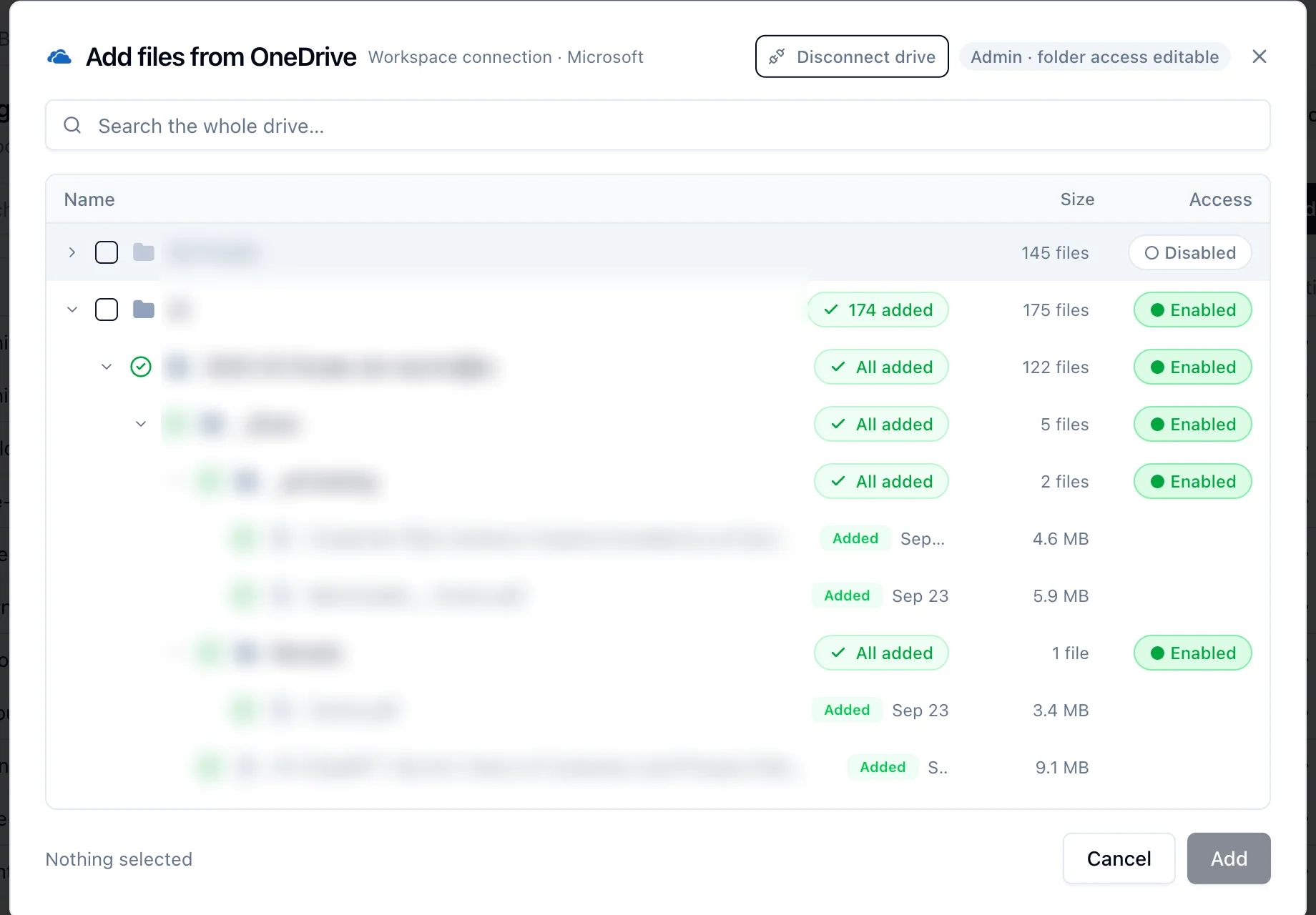 The OneDrive browser with folder access pills
