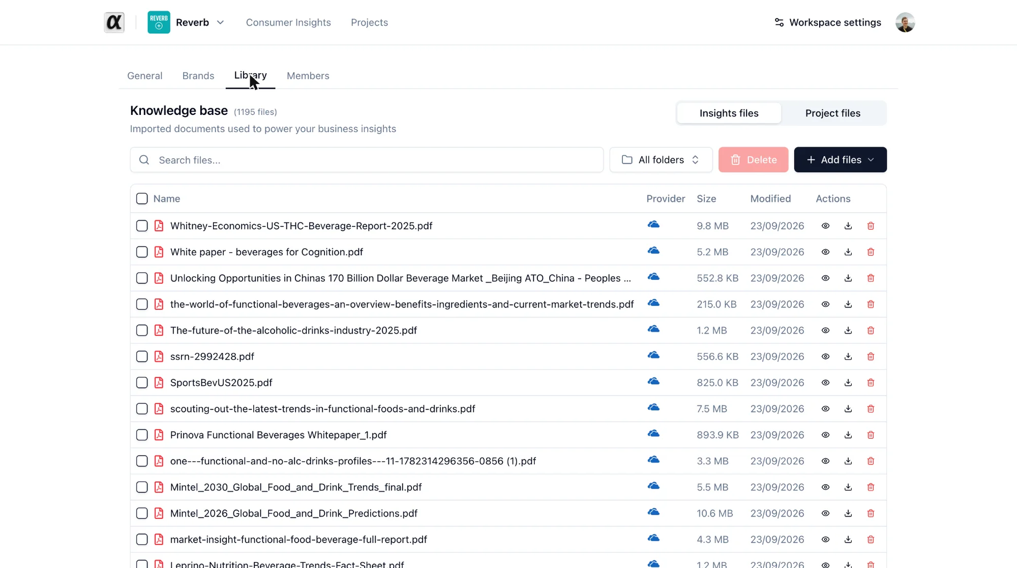 Insights files in the Library