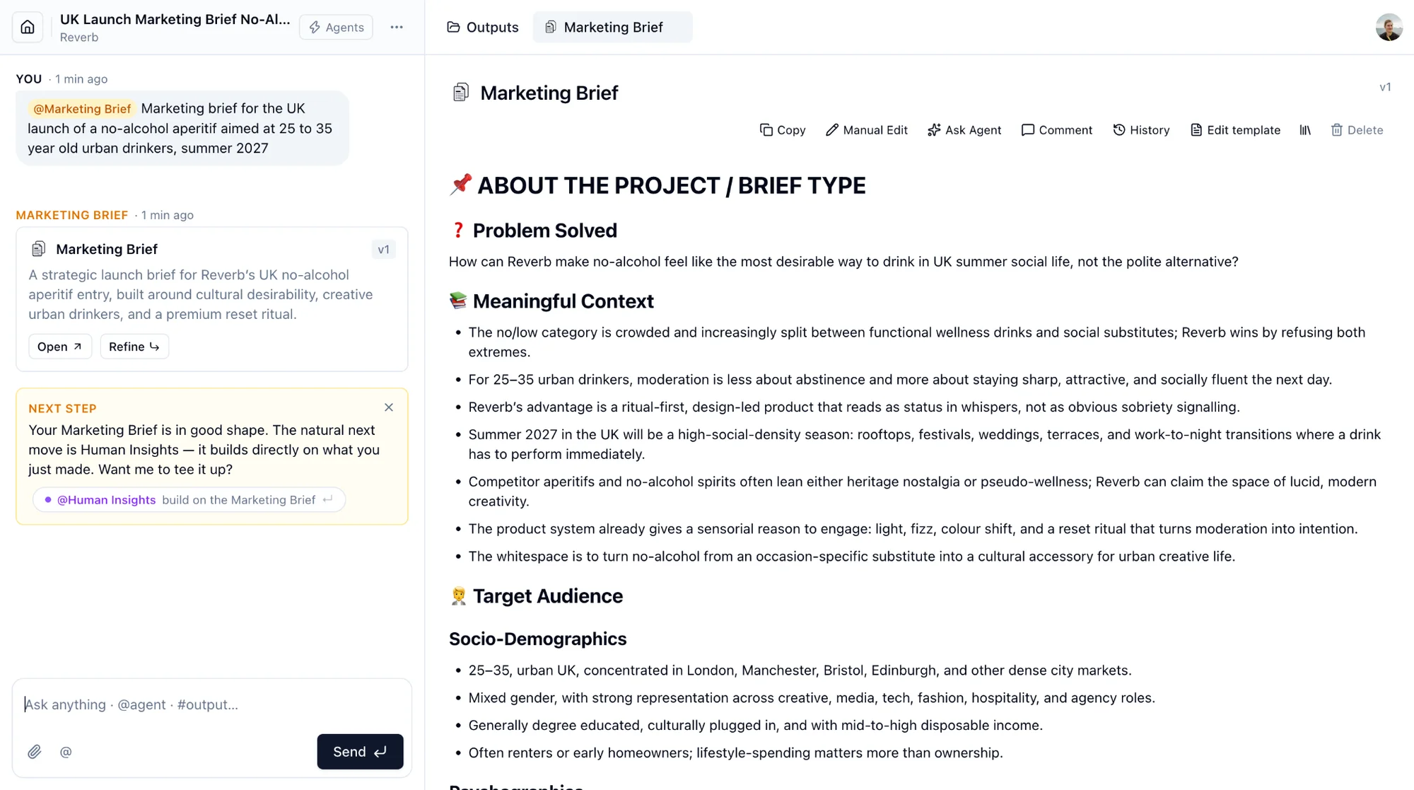 A Marketing Brief with its toolbar