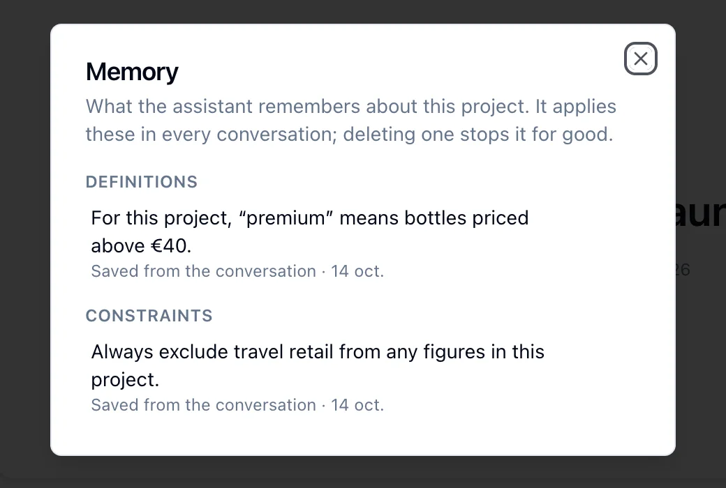 The Memory dialog