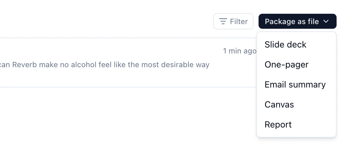 The Package as file menu in the Outputs panel