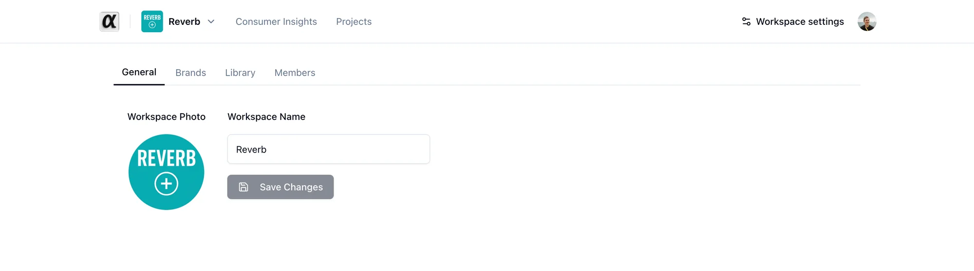 Workspace settings, General tab